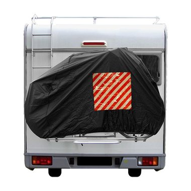 Bicycle cover for 2 bikes with compartment for warning signal plate
