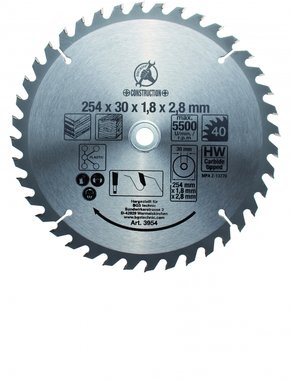 Carbide Tipped Circular Saw Blade, Diameter 254 mm, 40 tooth