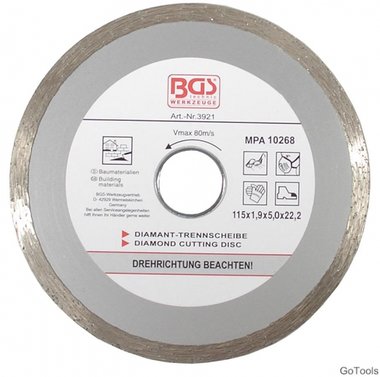 Diamond Cutting Disc, Dry Cut, cont. rim, 115 mm