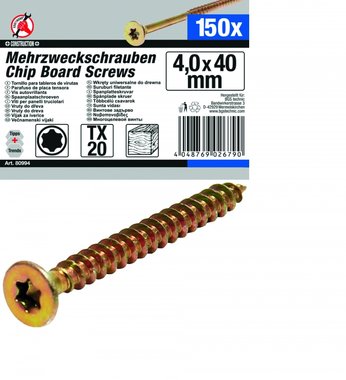 150-piece Multi-Purpose Screws, 4.0 x 40 mm, T20