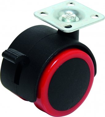 Double Caster Wheel with Brake, red/black, 50 mm