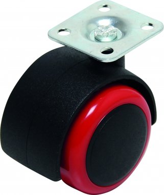 Double Caster Wheel, red/black, 50 mm