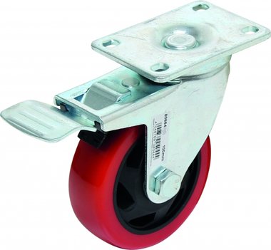 Castor with Brake, red/black, 100 mm