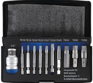 11-piece Screw Extractor Set for damaged T-Star (for Torx) T10-T55