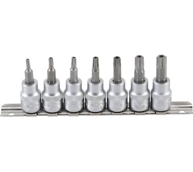 7-piece 3/8 Bit Socket Set, T-Star (Tamperproof) (for Torx), T15-T50