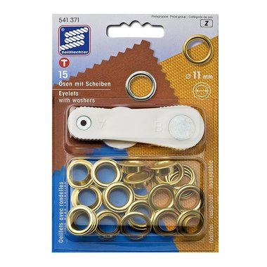 Eyelets with washers, 11mm, 15 pieces in blister