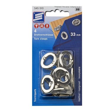 Turn clasps, 33mm, 4 pieces in blister