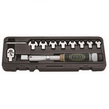 Head-interchangeable torque wrench & spanner set 10pc